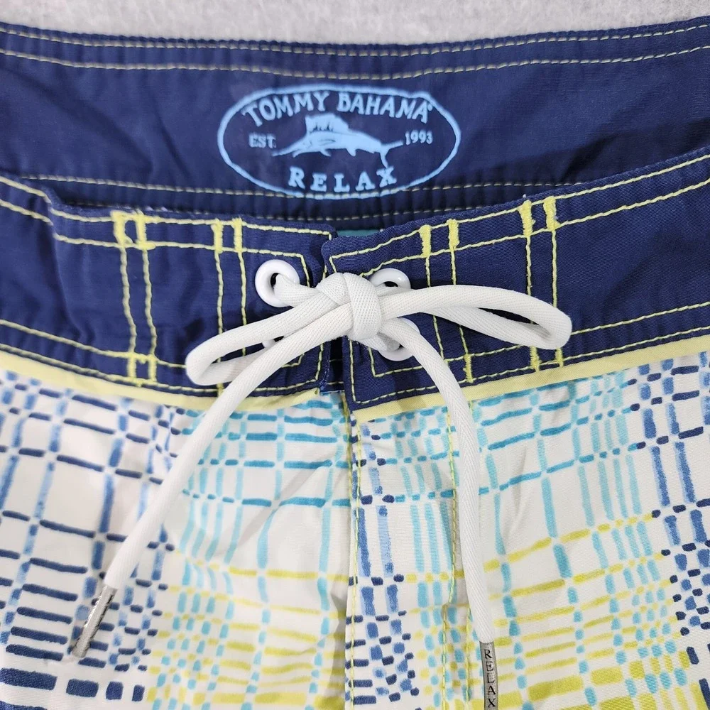 Tommy Bahama Relax Swim Trunks Mens 37x10 Blue Plaid Hawaiian Boardshorts Tag 38